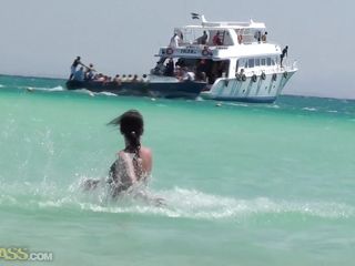 Fucking bitch enjoys wearing a tiny swimsuit on the beach. She spanks her ass and craves to take hot pictures with her girlfriends in the ocean. All covered with sand, one girlfriend of hers pose so sexy. They have a ride with a boat and keep waving at the camera. Other girl Lexxis enjoys taking a shower.