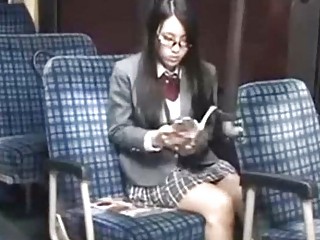 Schoolgirl seduced leg fucked by geek on bus